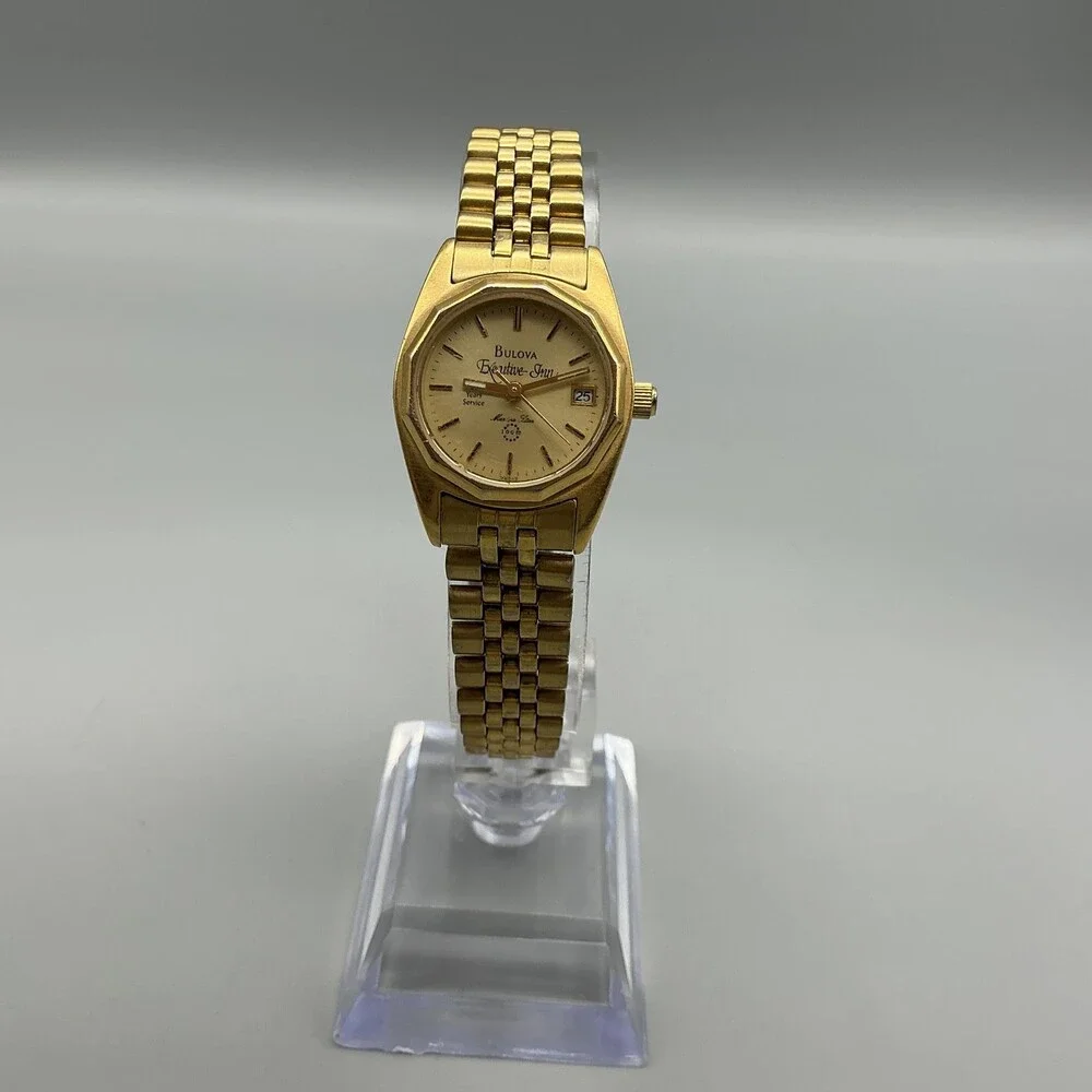 Vintage Bulova Marine Star Womens Watch 23mm Gold Tone New Battery 7.25